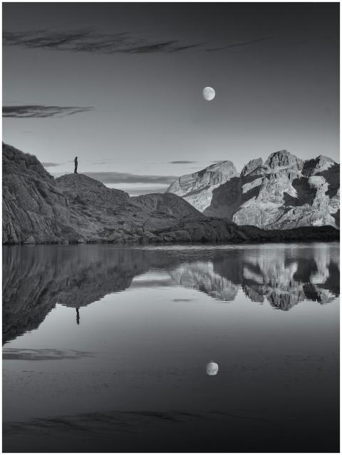 Tranquil moonlit landscape at Lago Nero, Trentino-