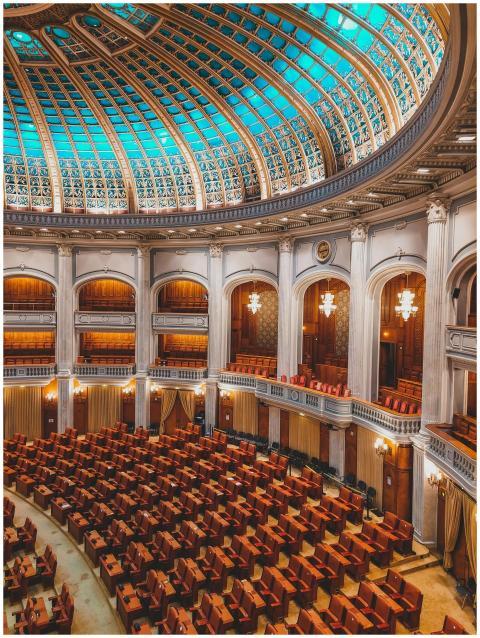 Majestic view of an ornate parliamentary chamber w