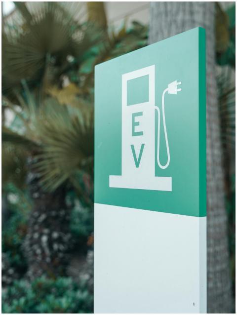 Close-up of a green and white electric vehicle cha