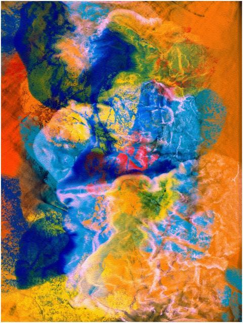 Dynamic abstract painting with vivid colors and te