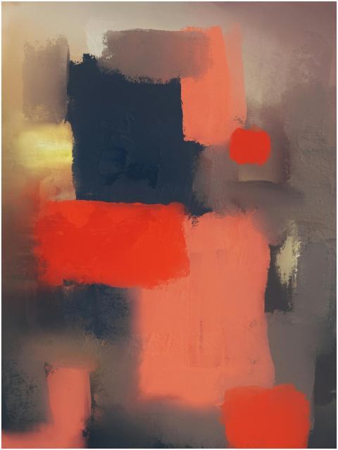 Dynamic abstract artwork featuring bold red and bl