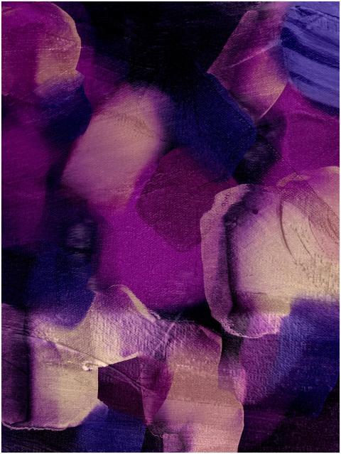 A dynamic abstract painting in purple hues with te