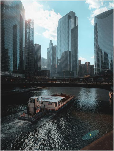 Barge Chicago River Skyscrapers