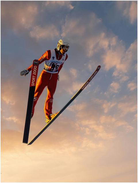 A ski jumper in action during a winter competition