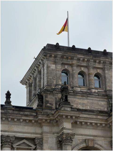 Reichstag building in Berlin with German flag flyi