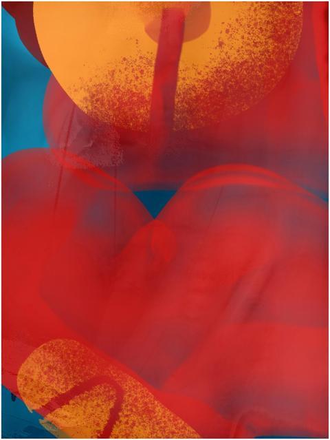 Dynamic abstract art with bold red and orange hues