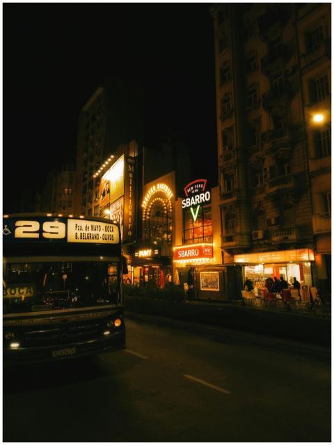 Bustling Buenos Aires city streets at night featur