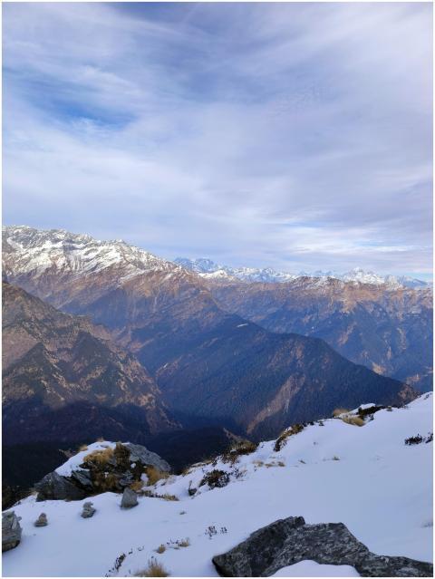 Stunning winter panorama of snow-capped Himalayan