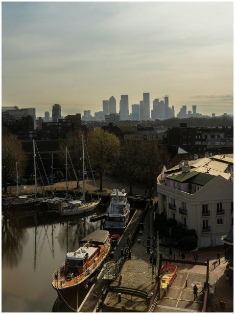 Scenic view of boats docked at a marina with Londo