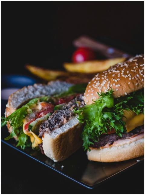 Delicious cheeseburger with fresh lettuce and toma