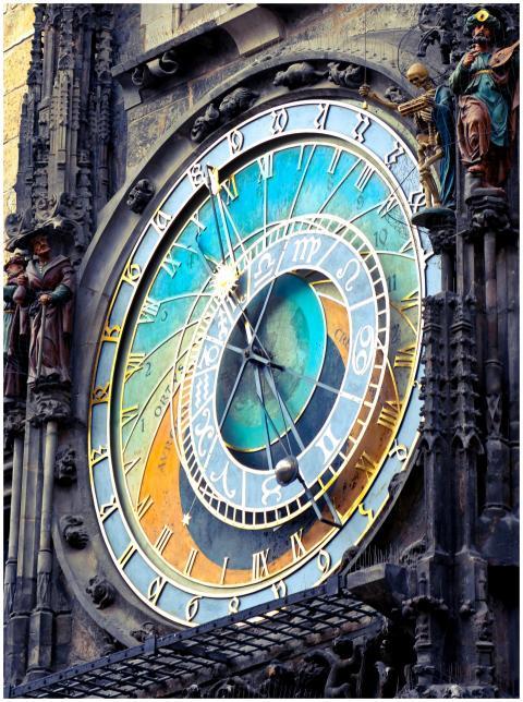 Close-up of Prague's historic astronomical clock f