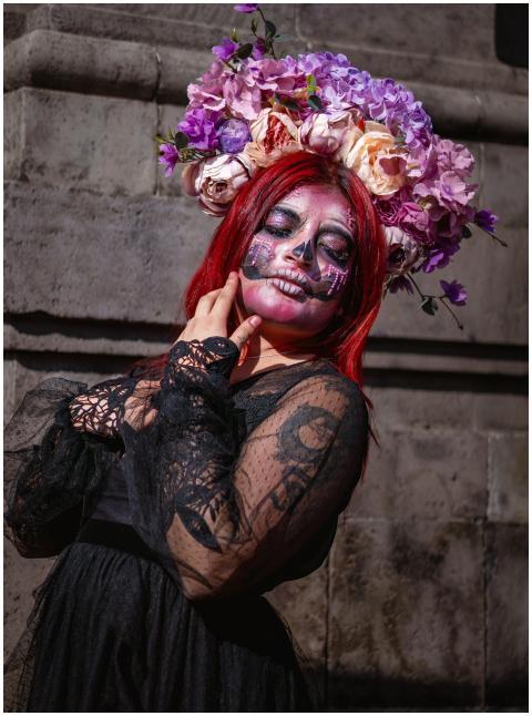 Celebration of Day of the Dead with vibrant floral