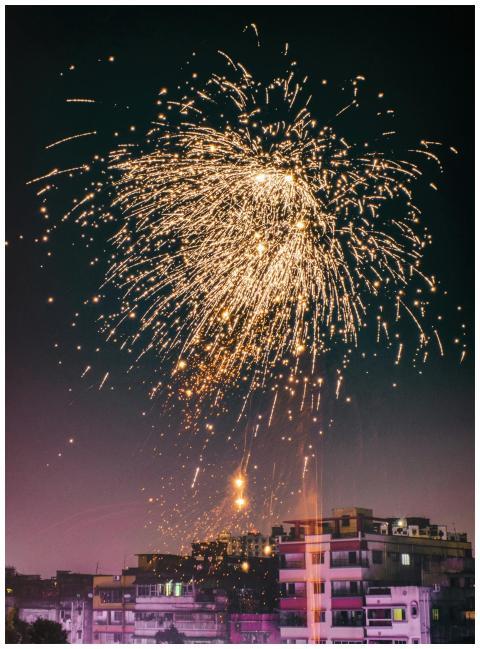 A vibrant fireworks display illuminates the city s