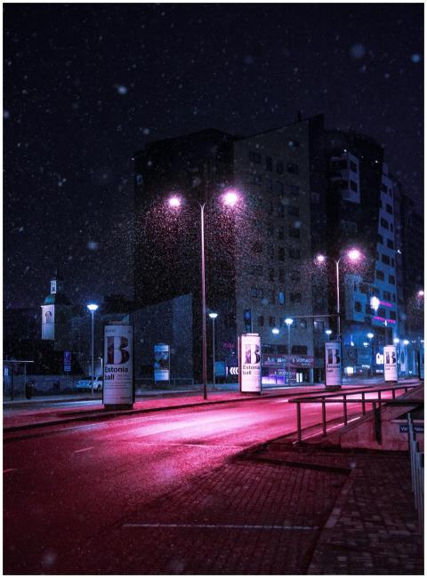 Capture of a snow-filled evening street in Tallinn