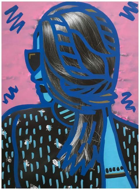 Colorful pop art inspired portrait featuring abstr