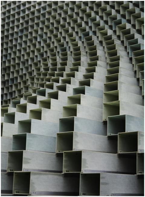Intricate close-up of a modern architectural metal
