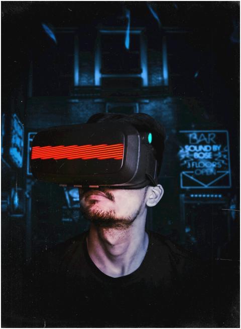Young man immersed in a virtual reality experience