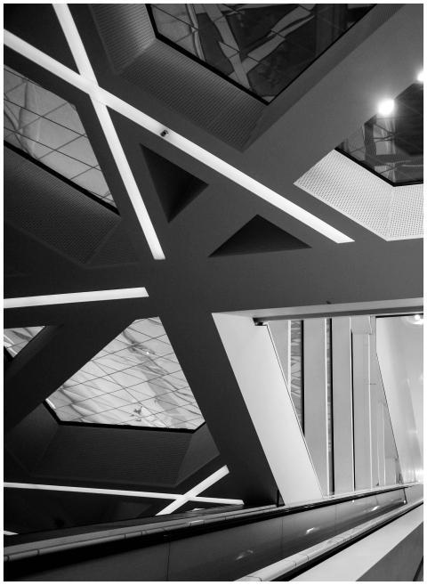 Black and white image showcasing modern geometric