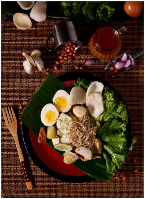Flat lay of traditional Indonesian Gado-Gado salad