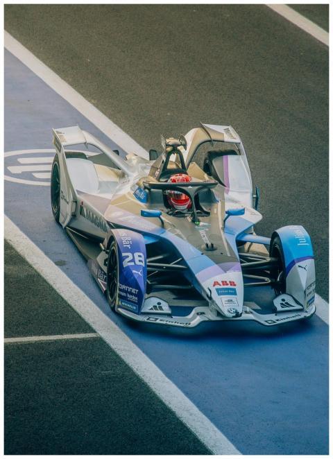 High-performance Formula E race car on a track in