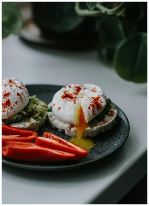 A beautifully presented dish featuring poached egg