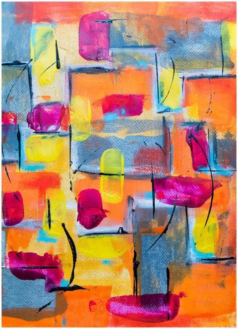 Colorful abstract painting with vibrant blocks and