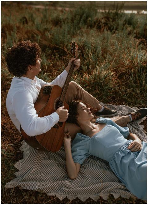 Young couple enjoying a romantic outdoor moment wi