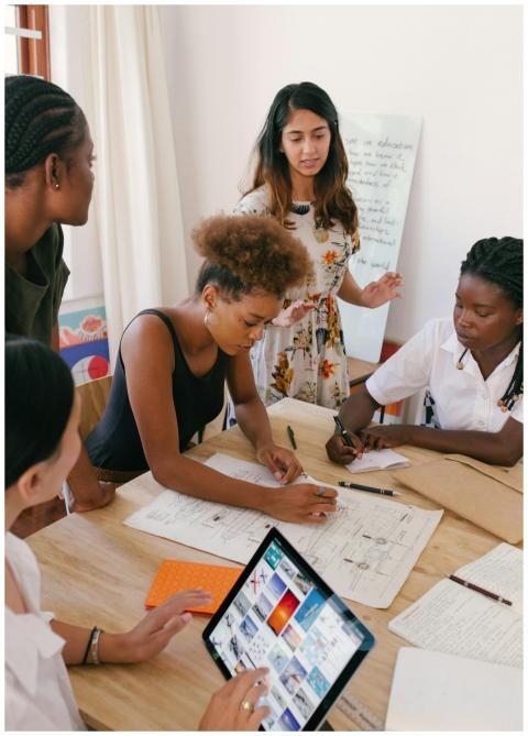 Group of women collaborating on a creative project