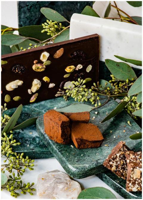 Delicious artisanal chocolate adorned with nuts an