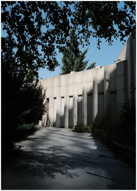 Contemporary building with striking sunlight and s