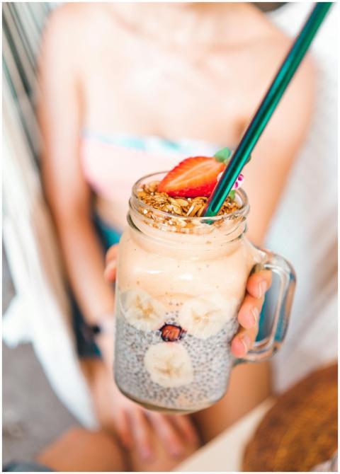 Delicious and fresh summer smoothie in a mason jar