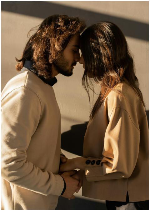 A tender moment between a couple in love, embracin