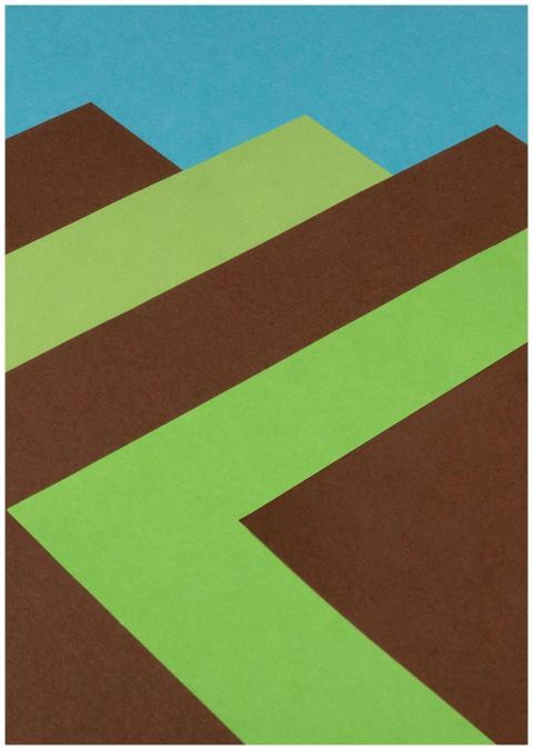 Abstract geometric art featuring brown, green, and