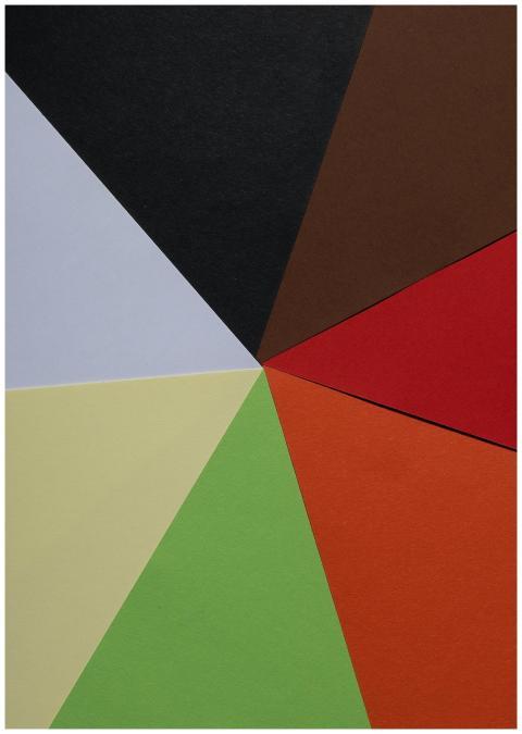 A vibrant geometric pattern with multicolored tria