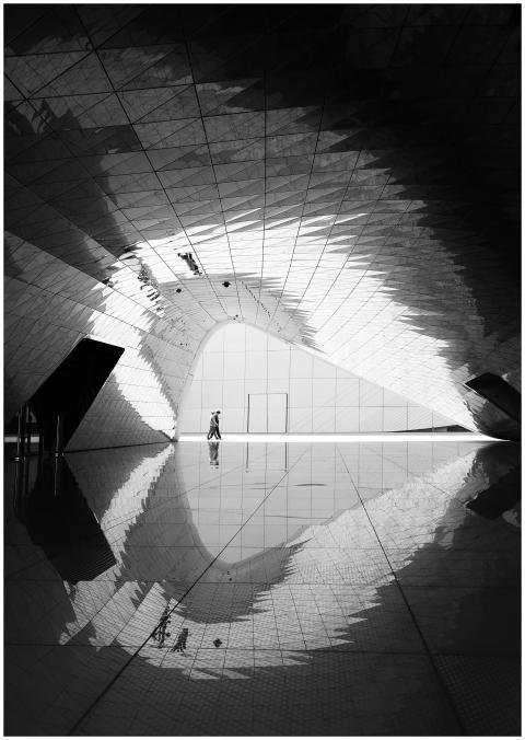 Modern architectural interior with geometric patte