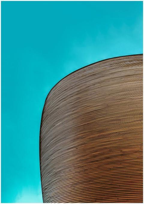 Bold architectural design against a vivid blue sky