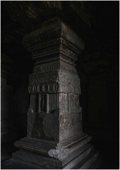 Detailed view of an ancient stone column inside El