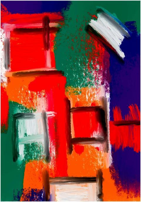 A dynamic and colorful abstract painting with bold