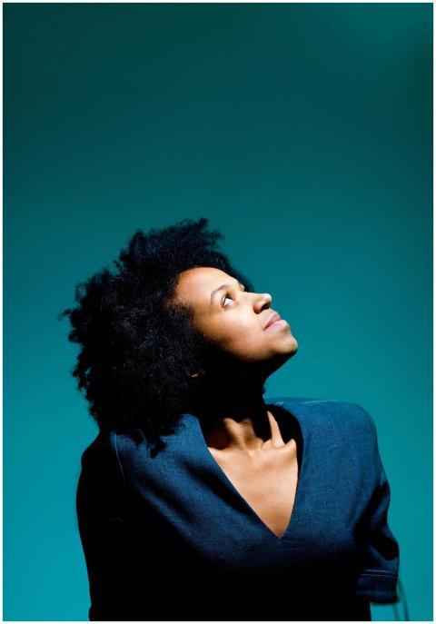 Striking portrait of a woman looking upwards with