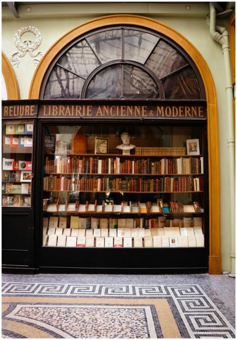 Charming exterior of a vintage bookshop with class