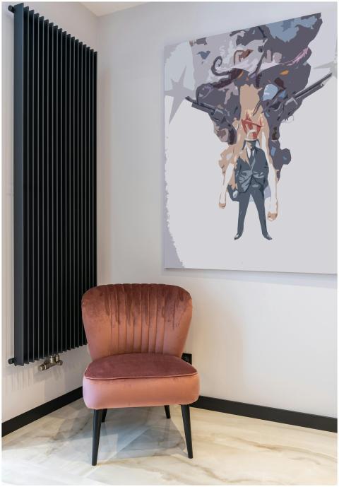 Interior of modern bright room with chair on tile