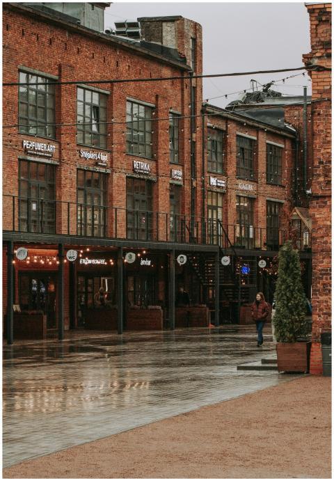 Charming brick building on a rainy day in Saint Pe