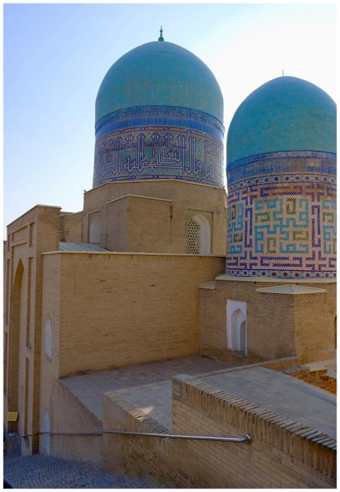 Explore the intricate blue domes and architecture