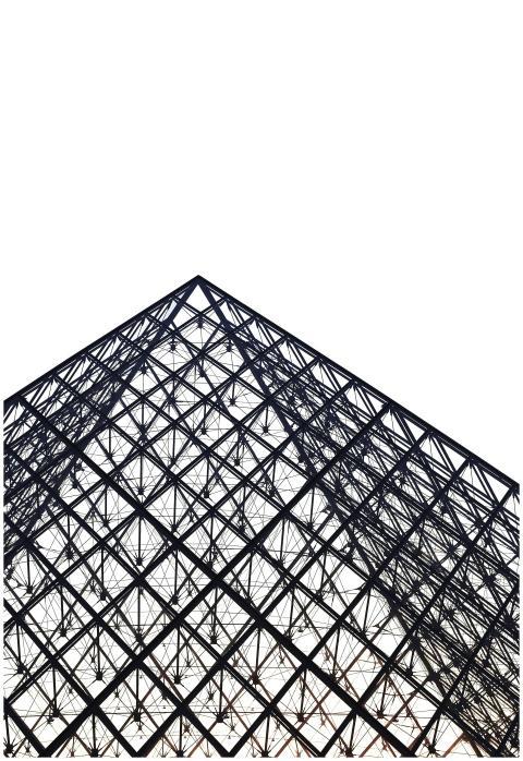 Low angle view of the Louvre Pyramid structure in