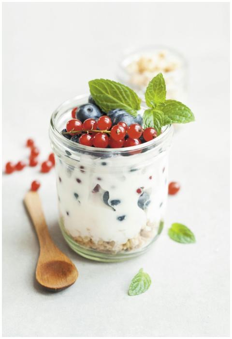 A delicious yogurt parfait with fresh berries and
