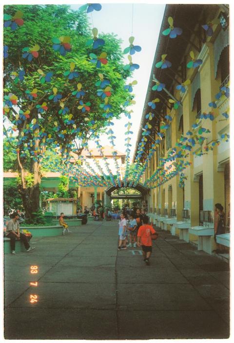 Vibrant street scene at a festival with colorful b