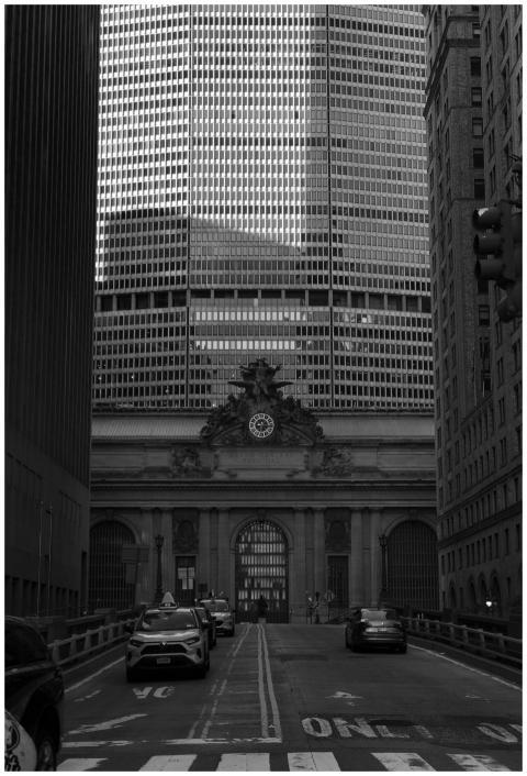 Black and white view of MetLife Building in New Yo