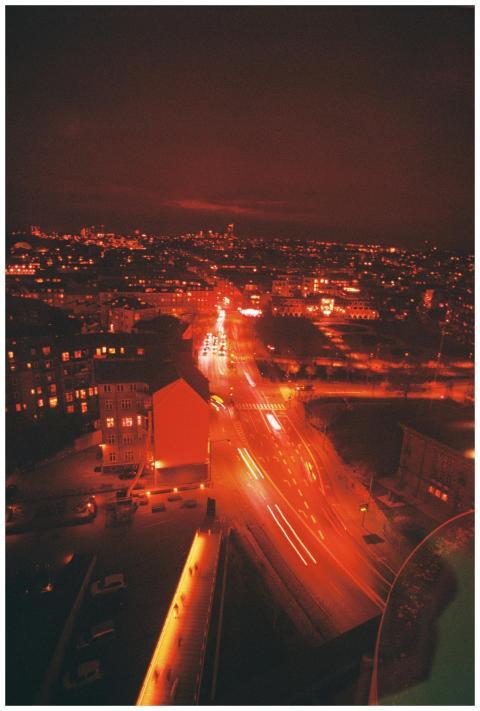Stunning aerial view of Aarhus at night with illum