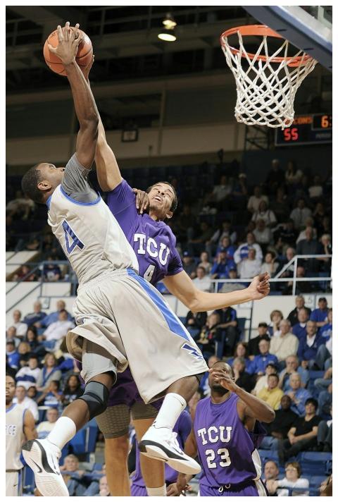 Players from two college teams compete fiercely fo