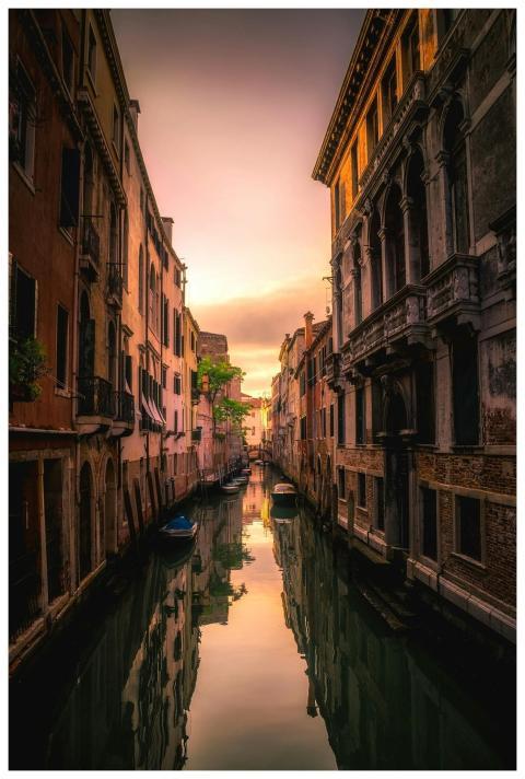 Captivating sunset view reflected on a serene Vene